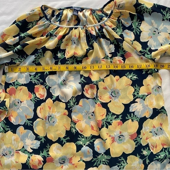 Chaps Shirt Floral Cottagecore Blouse Ruffle 3/4 Princess Sleeves Yellow Size S - Picture 7 of 9